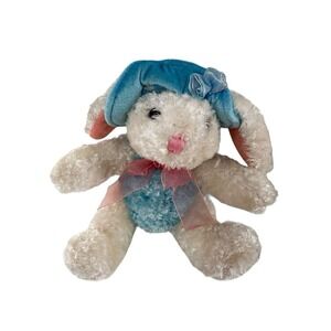 Dan Dee Collectors Choice Plush Bunny White Blue Pink Bow Velvet Hat Easter 8"